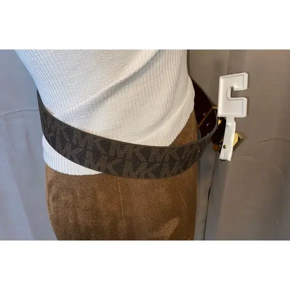 NWT Michael Kors Brown MK Logo Belt Gold Buckle Size Small - Picture 9 of 12